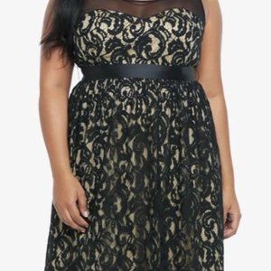 Torrid Black Gold Mesh Yoke Lace Dress